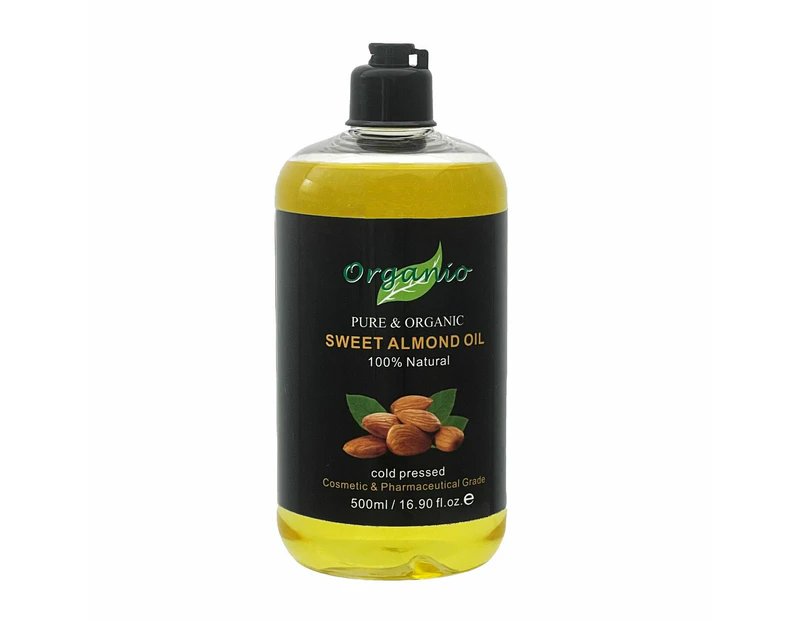 ORGANIC SWEET ALMOND OIL, COLD-PRESSED, 100% PURE, NATURAL (Cosmetic & Pharmaceutical  grade) - 500ml, Without Pump