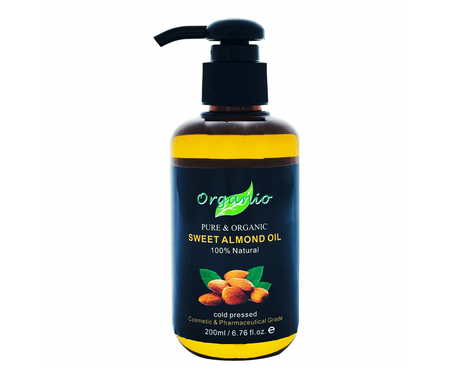 ORGANIC SWEET ALMOND OIL, COLD-PRESSED, 100% PURE, NATURAL (Cosmetic & Pharmaceutical  grade) - 200ml, With Pump