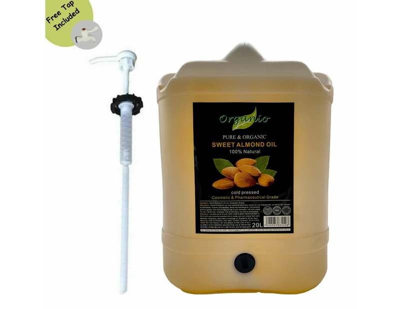 ORGANIC SWEET ALMOND OIL, COLD-PRESSED, 100% PURE, NATURAL (Cosmetic & Pharmaceutical  grade) - 20L, With Pump