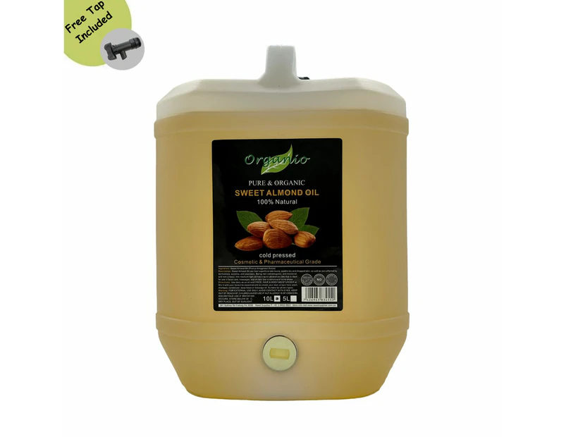 ORGANIC SWEET ALMOND OIL, COLD-PRESSED, 100% PURE, NATURAL (Cosmetic & Pharmaceutical  grade) - 10L, Without Pump