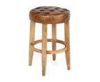 Round Wood And Leather Stool With Button Detail 42X42X66Cm