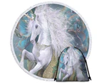 Fantasy Art Magical White Unicorn Round Beach Towel Set