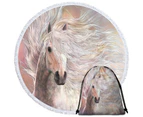 Horses Art Cielo the Long Haired White Horse Round Beach Towel Set