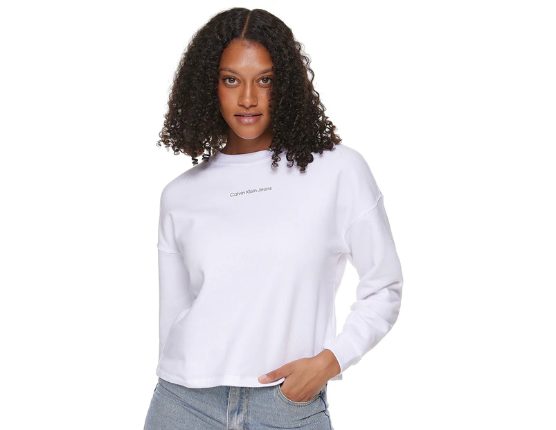 Calvin Klein Jeans Women's Logo Cropped Pullover - White