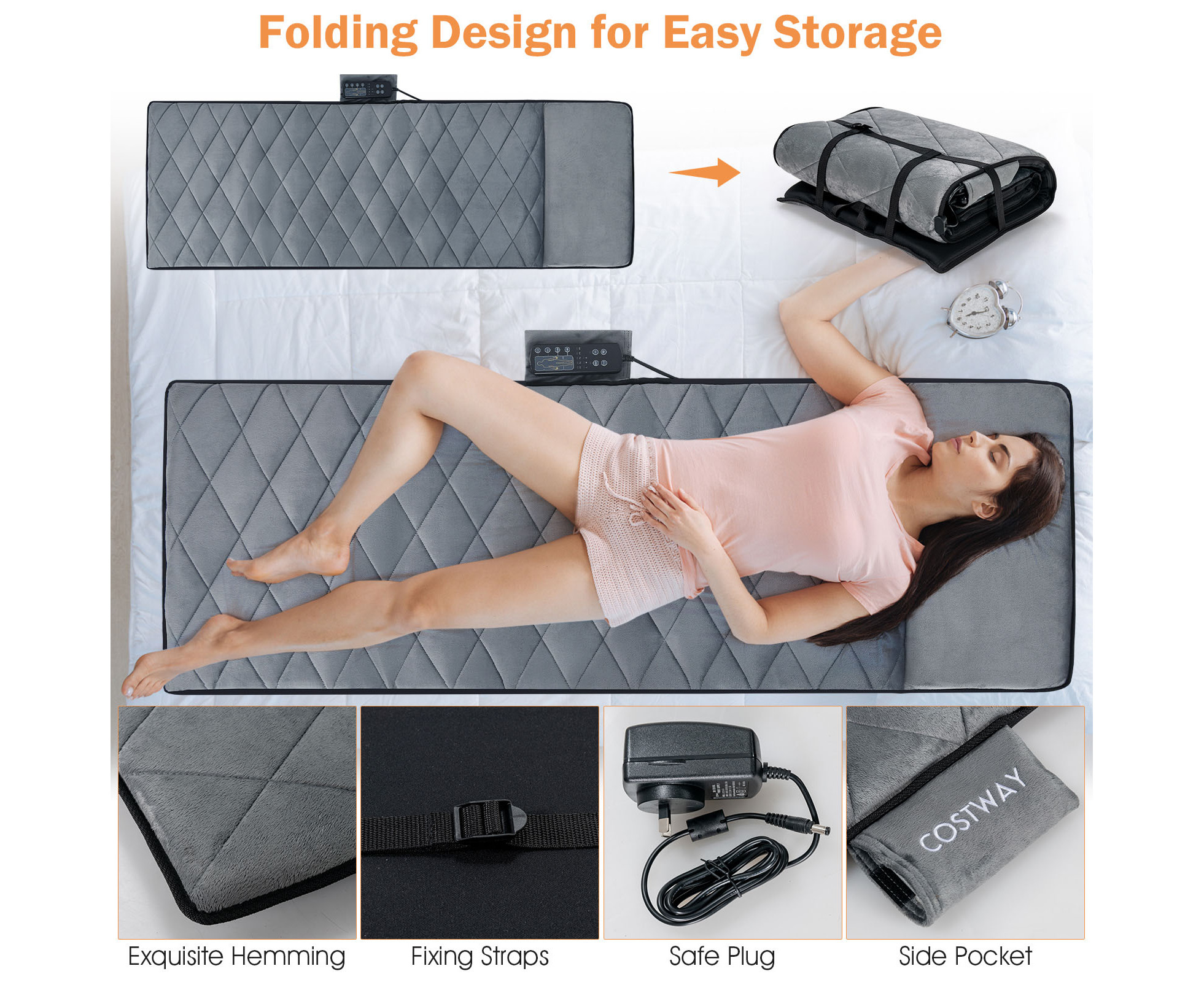 Foldable Massage Mat with Heat and 10 Vibration Motors - Costway