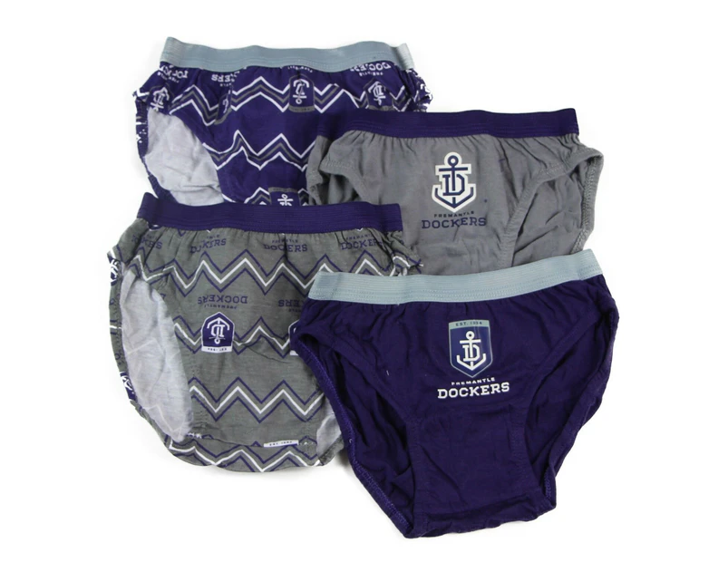 New Boys Kids Official Afl Underwear 4 Pack Briefs Boy Sizes 2-8 Cotton - Multicoloured Fremantle Dockers