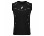 Skills Mens Compression Armour Base Layer Tops Running Sleeveless Sports Skin Shirt - Orange/Black