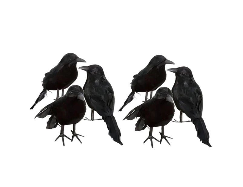 6 x Halloween Decoration Crow Artificial Raven Crow With Feathers Black Bird