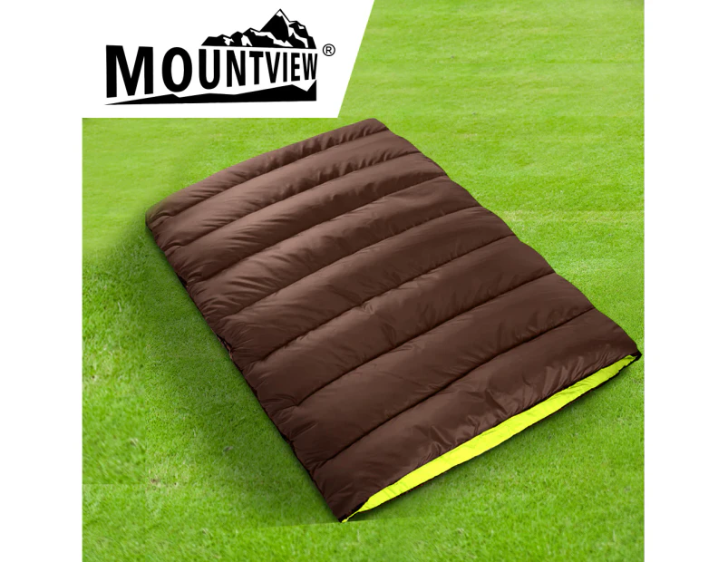 Mountview Double Sleeping Bag Bags Outdoor Camping Hiking Thermal -10℃ Tent Sack - Green and brown