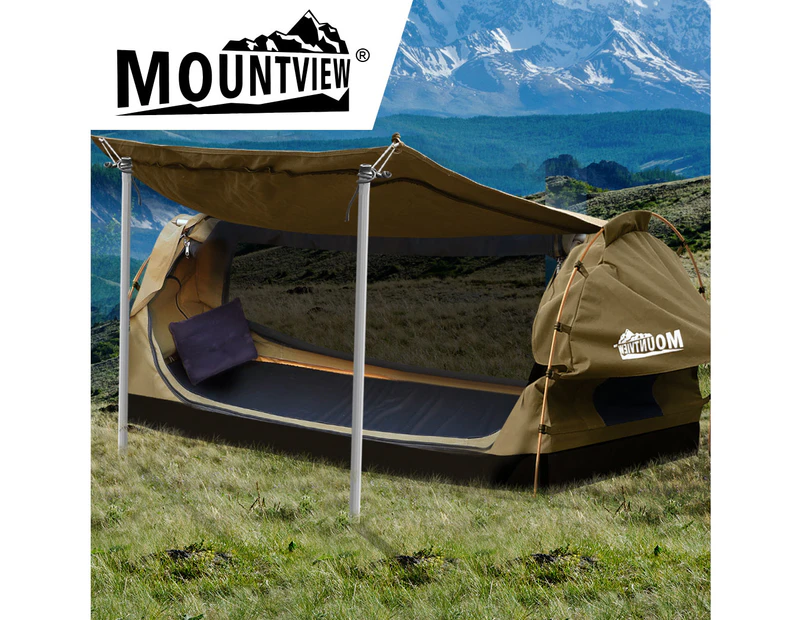 MOUNTVIEW Double King Single Camping Swags Canvas Free Standing Dome Tents Khaki