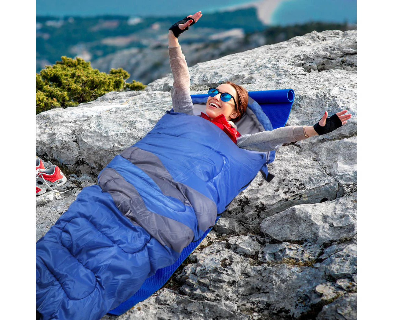 Mountview Single Sleeping Bag Bags Outdoor Camping Hiking Thermal -10℃ Tent Blue