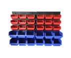 Traderight Tool Storage Bins Box Wall Mounted Organiser Cabinet Garage Workshop - Red and blue