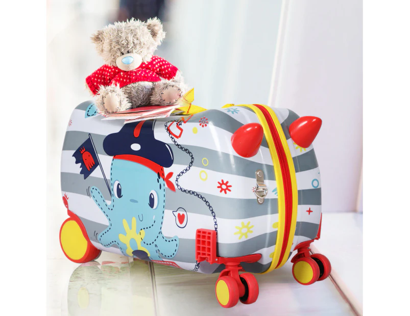 Bopeep Kids Ride On Suitcase Children Travel Luggage Carry Bag Trolley Octopus