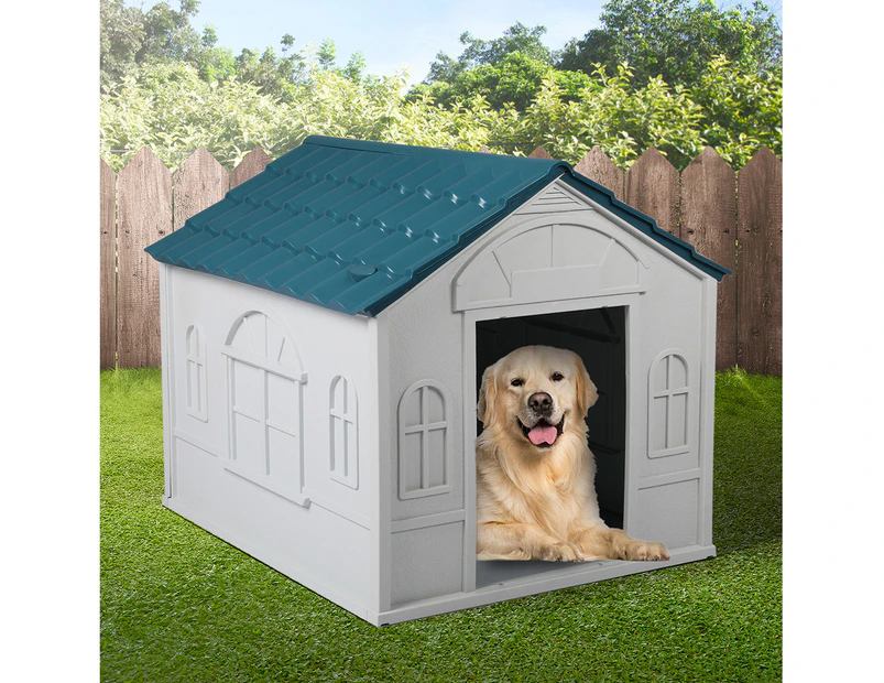 Pawz Dog Kennel Outdoor Indoor Pet Plastic Garden House Weatherproof Outside L - Blue