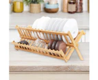 Dish Rack Bamboo Foldable Drainer Drying Dish Holder Plate Utensil Cultery Tray