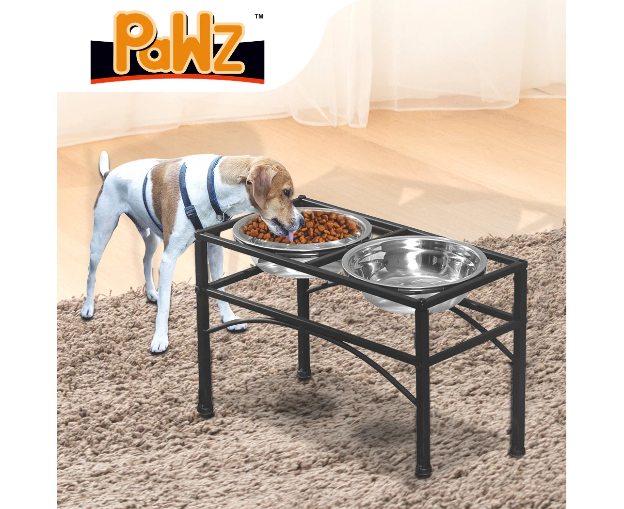 Pawz Dual Elevated Raised Pet Dog Feeder Bowl Stainless Steel Food Water Stand