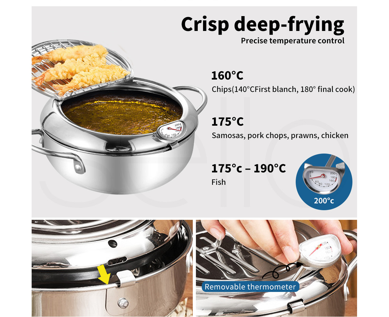 TOQUE Japanese Deep Frying Pot Thermometer Non-stick Tempura Pan 20cm –  Coles Best Buys Online Exclusives