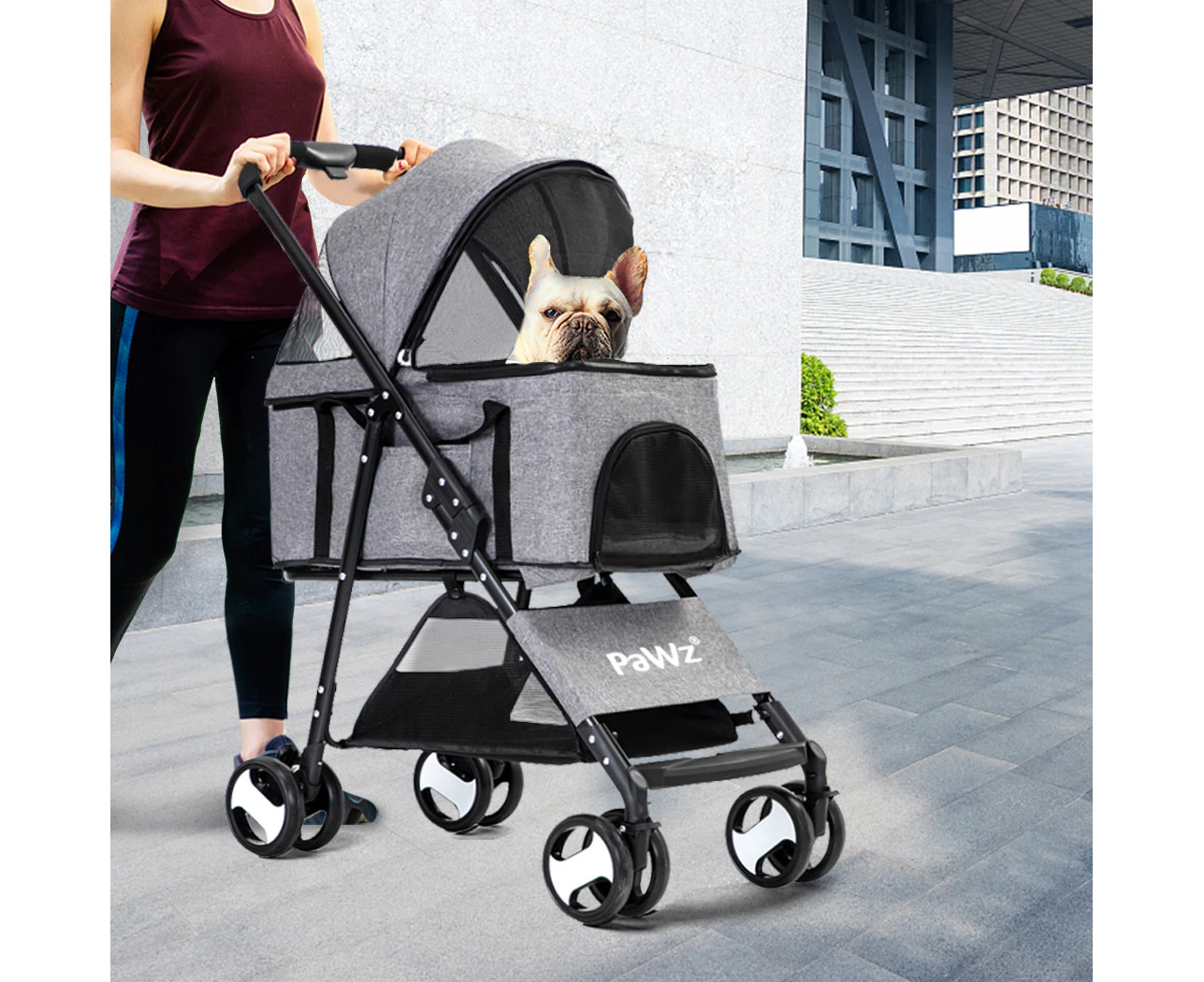 Pawz Pet Stroller Dog Cat Travel Carrier Bicycle Trailer Pram Foldable Grey