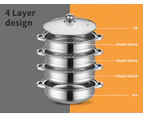 TOQUE Stainless Steel Steamer 4 Tier Meat Vegetable Cookware Hot Pot Kitchen