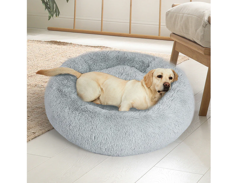 Pawz Pet Bed Cat Dog Donut Nest Calming Kennel Cave Deep Sleeping Light Grey L