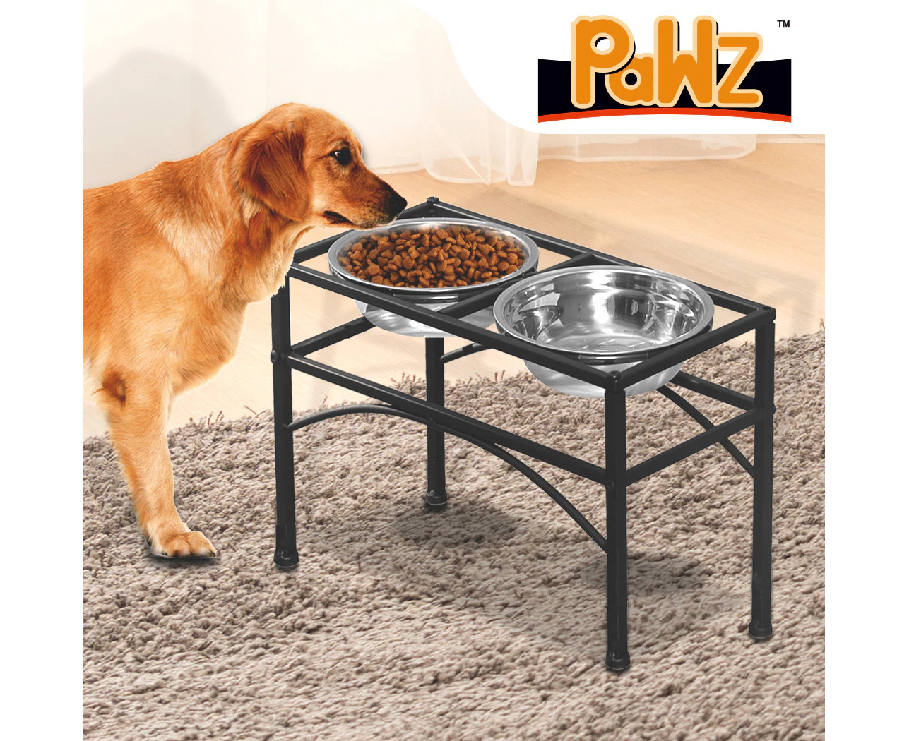 Pawz Dual Elevated Pet Dog Puppy Feeder Bowls Stainless Steel Food Water Stand