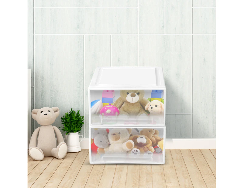 Kids Toy Box Stackable Storage Drawers Palstic Clothes Organiser Container 2Tier