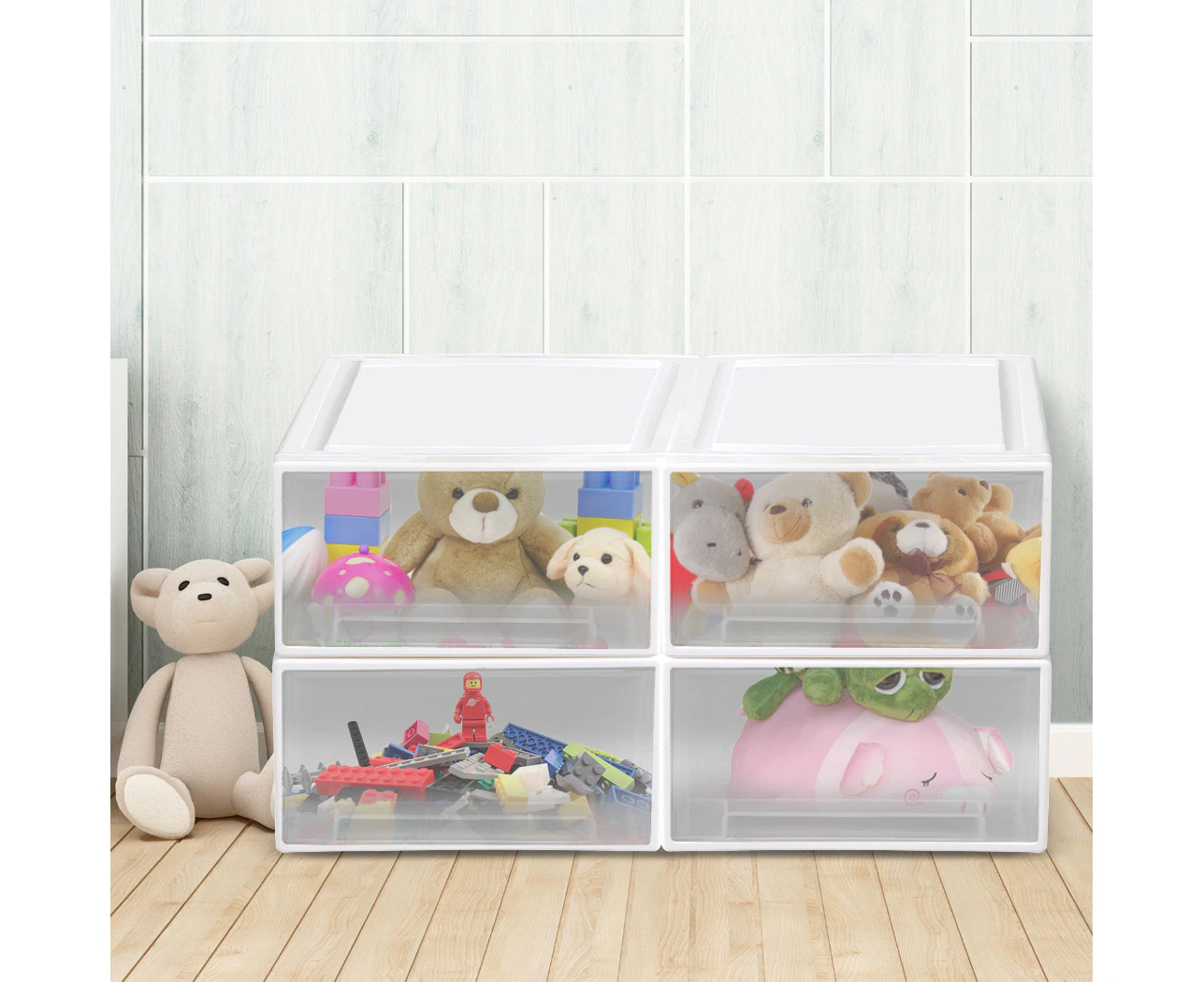 Kids Toy Box Stackable Storage Drawers Palstic Clothes Organiser Container 4Tier