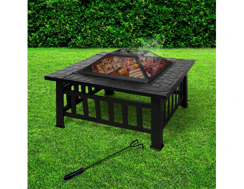 3IN1 Fire Pit BBQ Grill Pits Outdoor Fireplace Patio Garden Heater BBQS Grills
