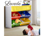 Levede Kids Toy Box Bookshelf Organiser 6 Bins Display Shelf Storage Rack Drawer - Multi-Colour,White,Yellow,Blue,Red,Green