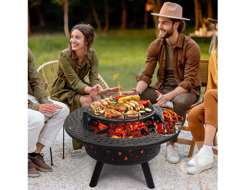 Moyasu Fire Pit BBQ Grill Outdoor Fireplace Camping Firepit Steel Portable 38" - BLack