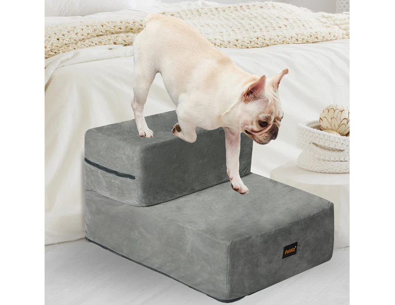 Pawz Pet Ramp For Bed Dog Stairs Memory Foam Removable Washable Cover Light Grey