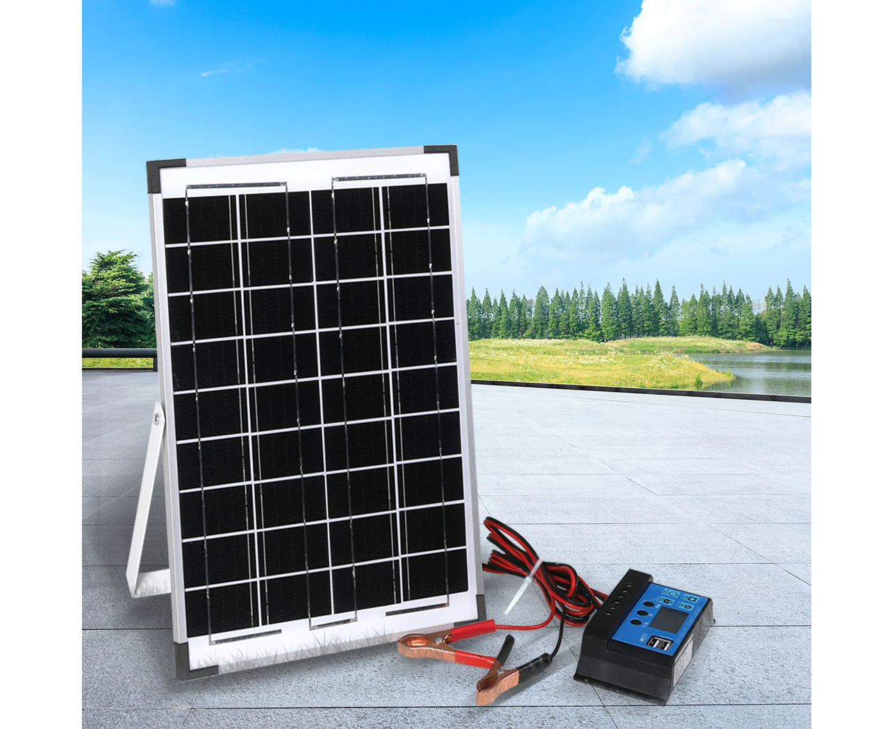 12V 10W Solar Panel Kit Mono Caravan Folding Camping Charging Controller Kits