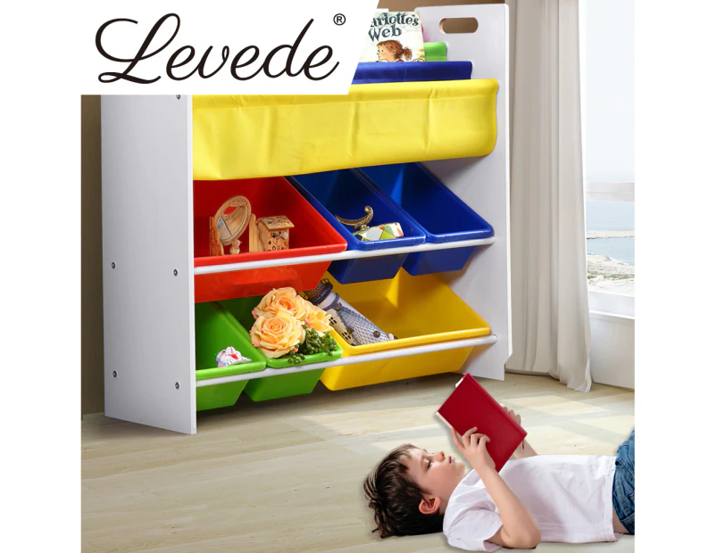Levede Kids Toy Box Organiser Bookshelf 3 Tier Display Shelf Storage Rack Drawer - White