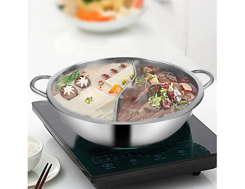 Stainless Steel Twin Mandarin Duck Hot Pot Induction Hotpot Cooker Cookware - Silver