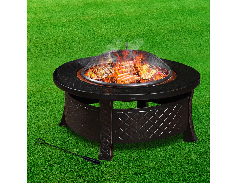 3 IN 1 Fire Pit BBQ Grill Pits Outdoor Patio Garden Heater Fireplace Round BBQS