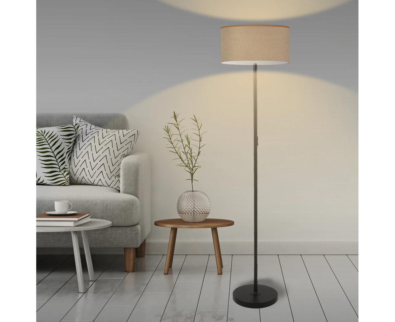 Modern LED Floor Lamp Stand Reading Light Decoration Indoor Classic Linen Fabric