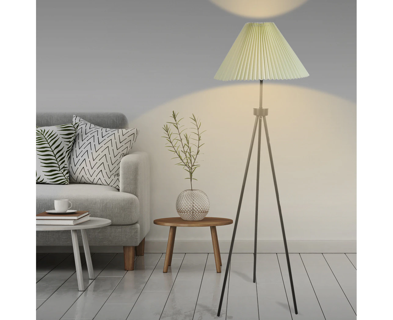 Modern Tripod Floor Lamp Classic Linen Fabric Lampshade Home Deco Reading Beige