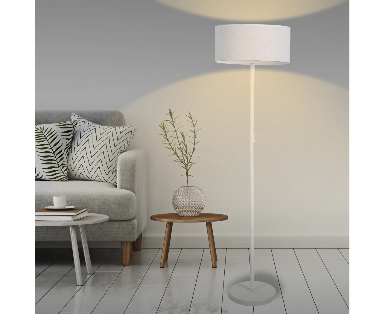 Modern LED Floor Lamp Stand Reading Light Decoration Indoor Classic Linen Fabric