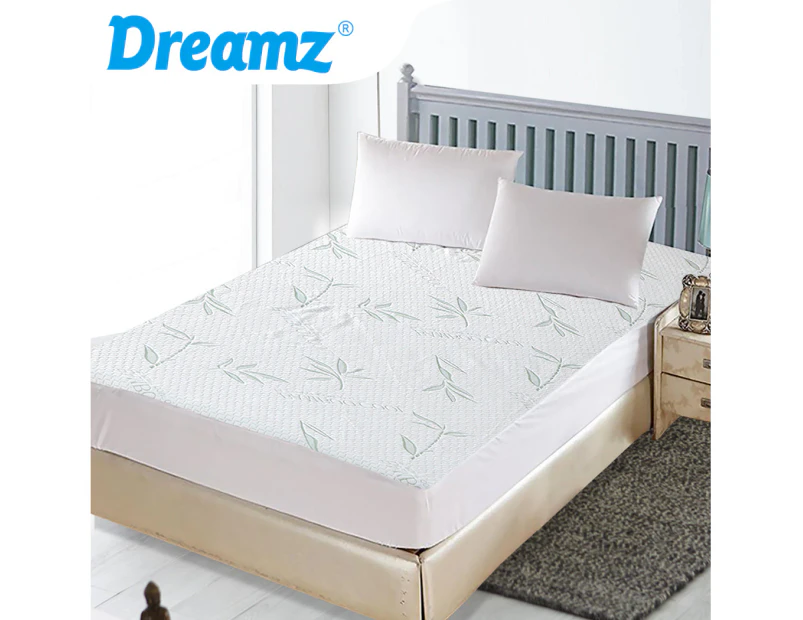 Dreamz Bamboo Fully Fitted Mattress Protector Bed Sheet Waterproof Cover Single - White,Grey