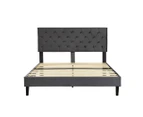 Levede Bed Frame Queen Size Mattress Base Platform Wooden Velvet Headboard Grey - Grey
