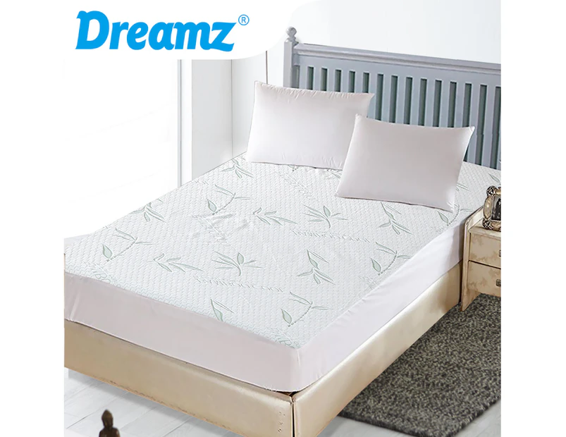 Dreamz Bamboo Fully Fitted Mattress Protector Bed Sheet Waterproof King Single - White,Grey