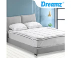 Dreamz Bedding Pillowtop Bed Mattress Topper Mat Pad Protector Cover Double - White