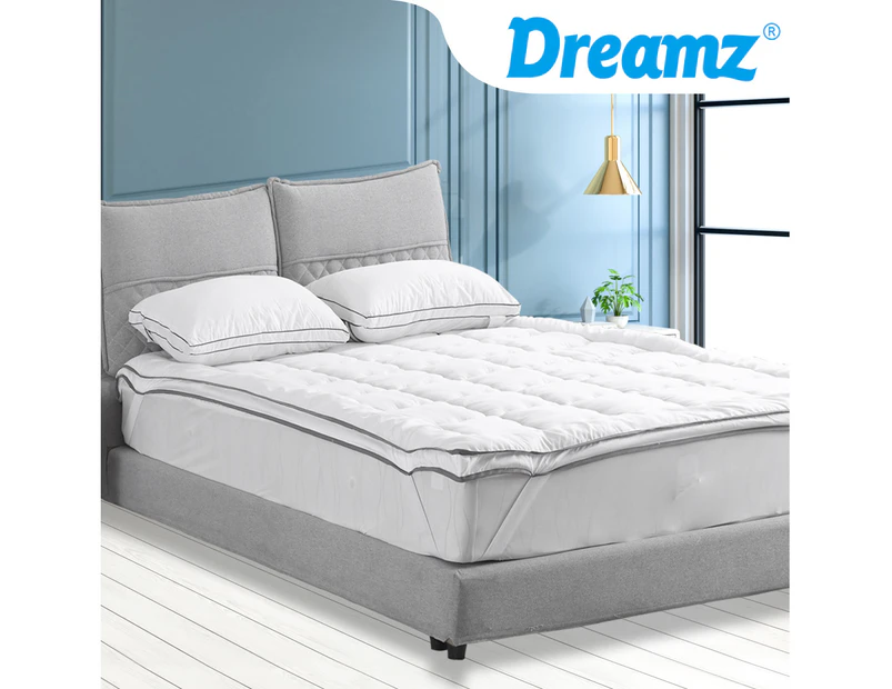 Dreamz Bedding Pillowtop Bed Mattress Topper Mat Pad Protector Cover Double - White
