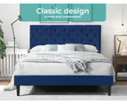 Levede Bed Frame Queen Size Mattress Base Platform Wooden Velvet Headboard Blue