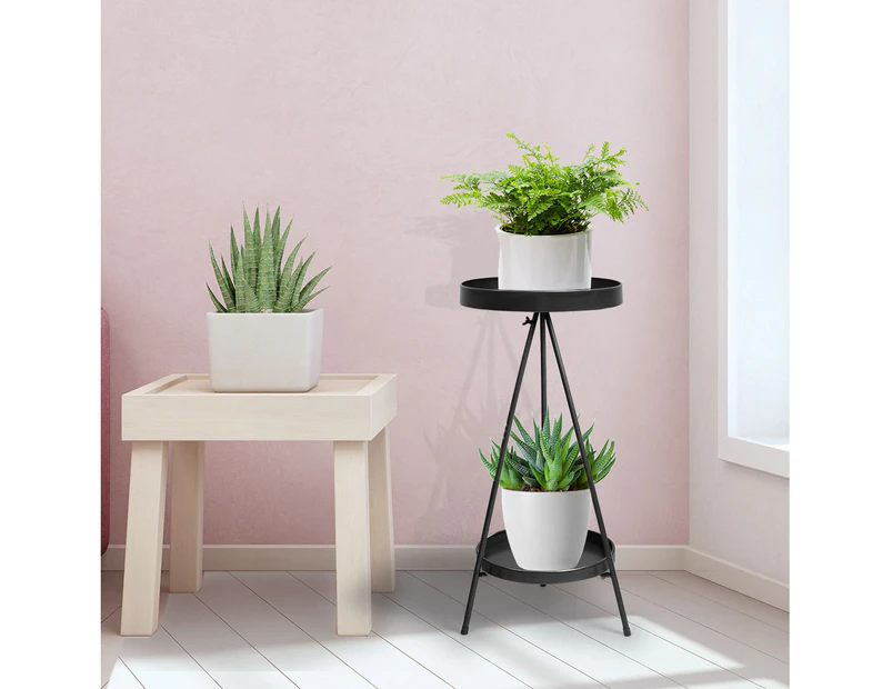 Levede Plant Stand 2 Tiers Outdoor Indoor Metal Flower Pots Rack Garden Grey - Black,Gold