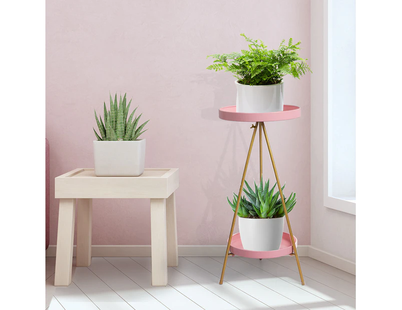 Levede Plant Stand 2 Tiers Outdoor Indoor Metal Flower Pots Rack Garden Pink - Black,Gold,Grey,Pink,White