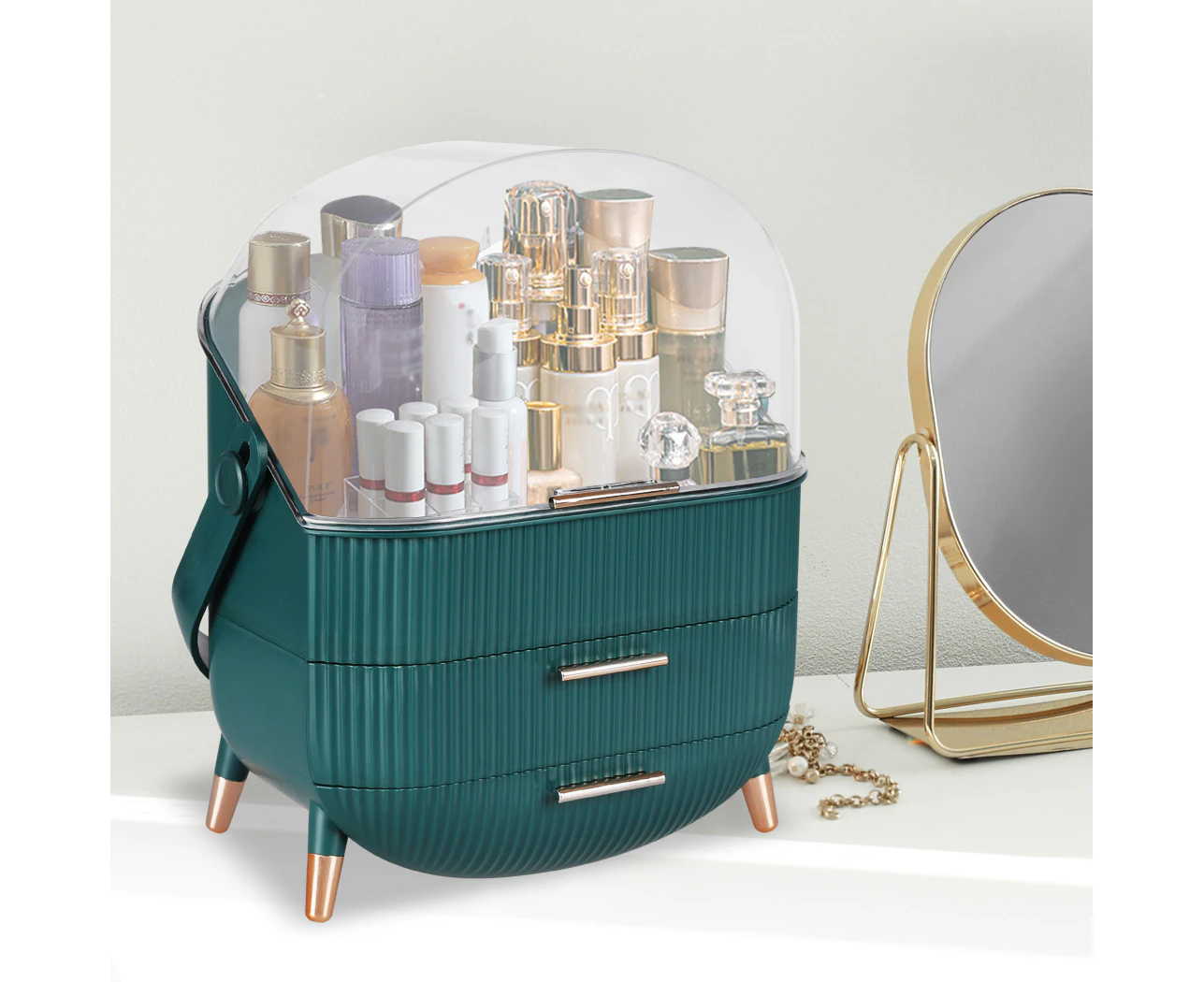 Portable Makeup Organiser Drawer Cosmetic Case Jewellery Storage Box Green