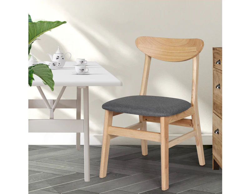 Levede 2xDining Chairs Kitchen Chair Natural Wood Linen Fabric Cafe Lounge