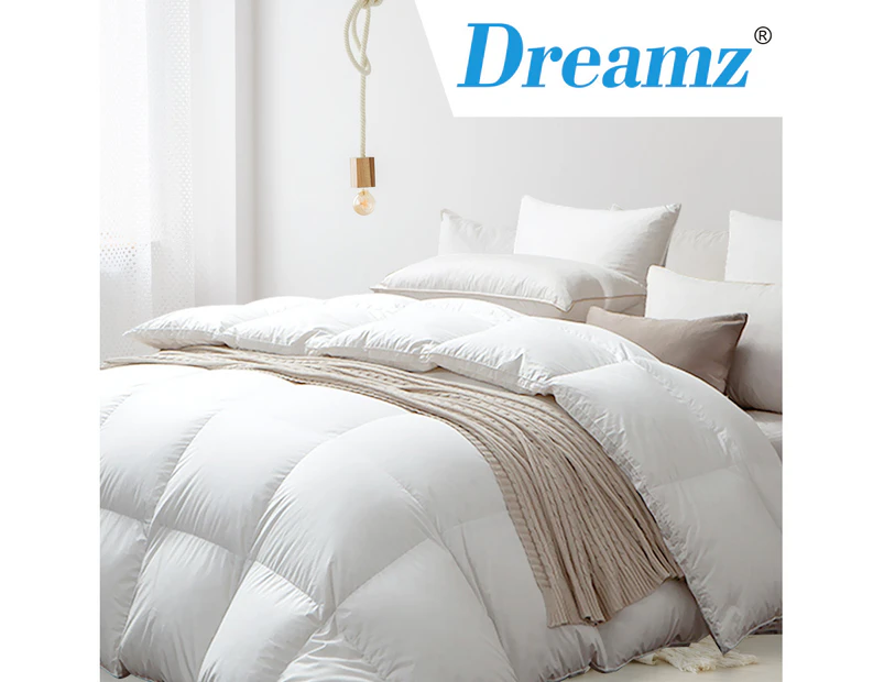 Dreamz 700GSM All Season Goose Down Feather Filling Duvet in Super King Size - White