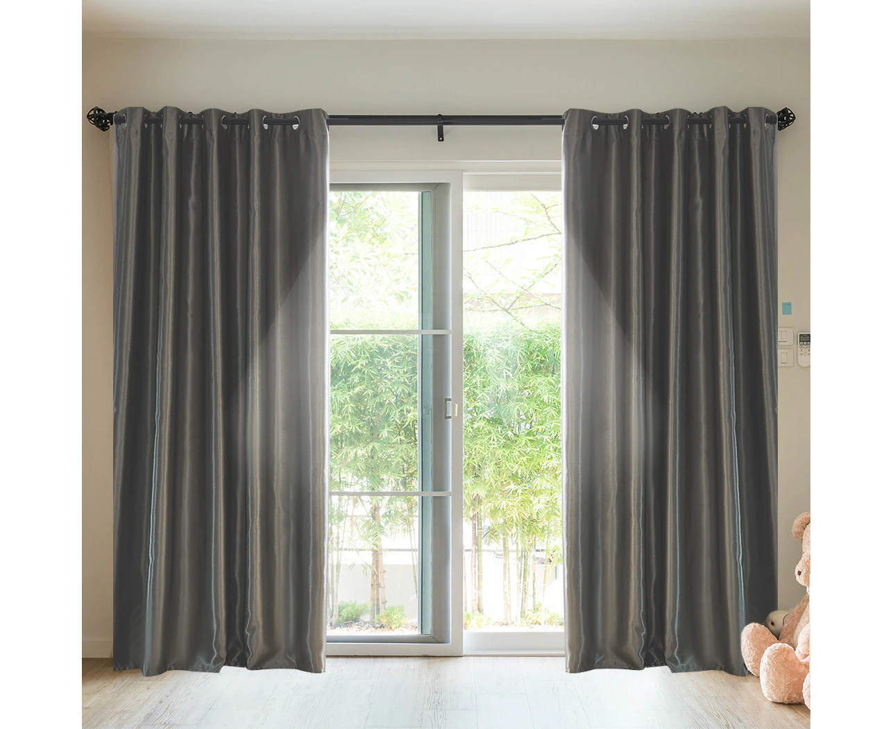 2X Blockout Curtains Blackout Curtain Window Eyelet Bedroom Grey 132CM x 213CM